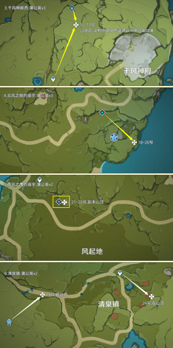 原神蒲公英全采集路线一览